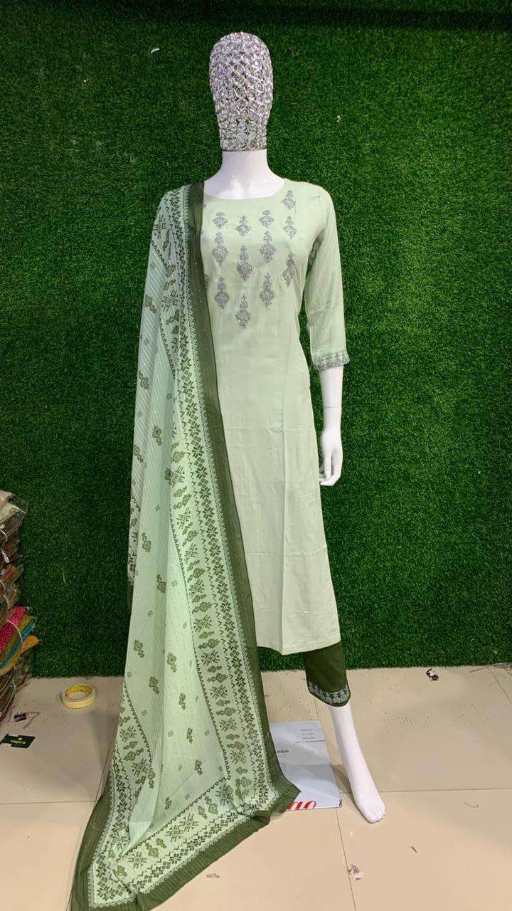 BEMITEX INDIA PRESENTS REYON FABRIC WITH TOP EMBROIDERY BASED READYMADE 3 PIECE SUIT COLLECTION WHOLESALE SHOP IN SURAT